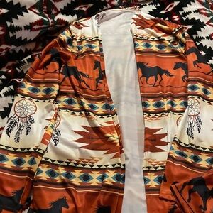 SHEIN Multicolor Western Print Open Front Cardigan
